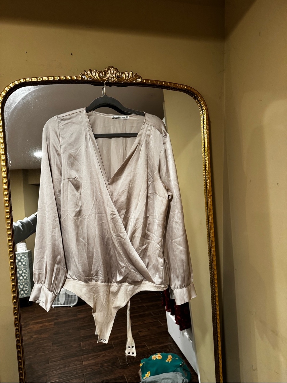 Abercrombie & Fitch Satin Wrap Bodysuit - Light Taupe